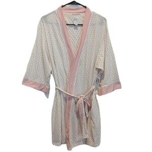 Aria Soft Knit Robe With Belt Pink Gingham/Floral‎ SZ Large Shabby Chic Cottage